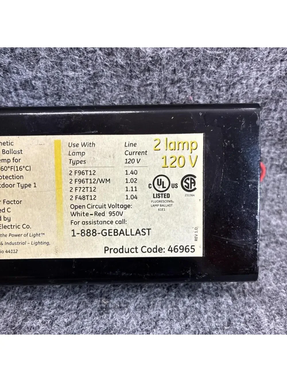 GE GEM296IS120 46965 120V 60 Hz 2 Lamp Magnetic Ballast